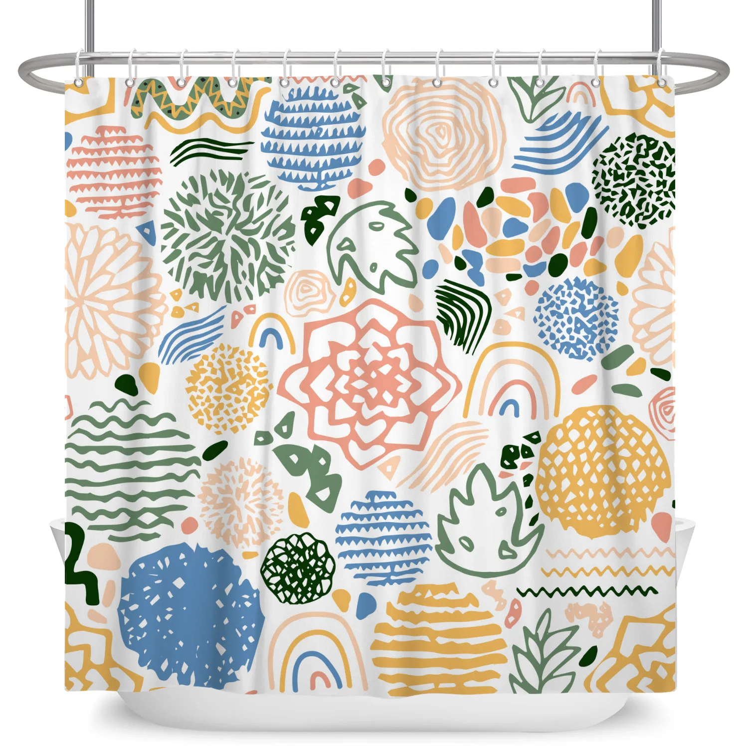 

Красочная шторка для душа с цветочным узором, водонепроницаемая, легко чистится, обеспечивает конфиденциальность, с винтажным ботаническим принтом, элегантный дизайн