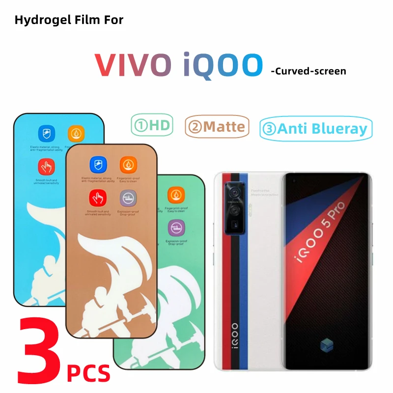 

3pcs HD Hydrogel Film For VIVO iQOO 5 Pro Matte Screen Protector For iQOO 12pro/11pro/10pro/9pro/8pro Anti Blueray Protection
