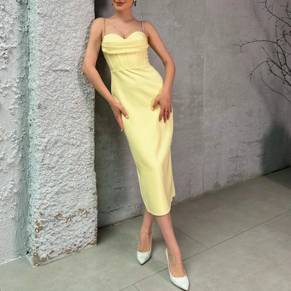 

Платье для выпускного вечера на тонких бретельках, платье миди без рукавов и открытой спины, изысканные платья высокого качества для выпускного вечера для женщин по индивидуальному заказу