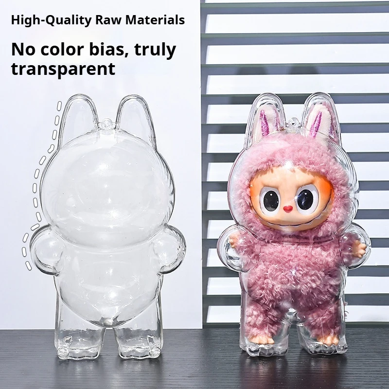 Capa protetora transparente labubu grossa e resistente a quedas, capas protetoras de armazenamento à prova de poeira de primeira e segunda geração