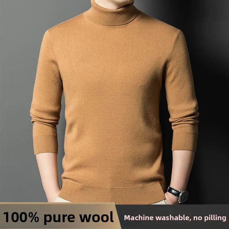 100% سترة الكشمير المعنقة الرجال الشتاء سميكة رداء علوي من الصوف عالية الياقة معطف شتاء الرجال #3