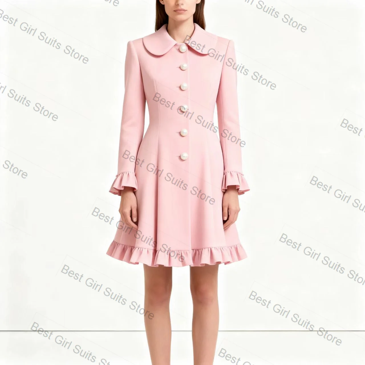 

Розовый женский костюм, цельный длинный пиджак с оборками по подолу, платье для выпускного вечера, хлопковая деловая офисная женская куртка, свадебное пальто по индивидуальному заказу