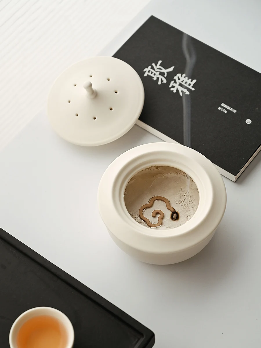 Milk white ceramic incense burner plate incense burner tower incense burner retro Zen fragrance path incense seal tea prop