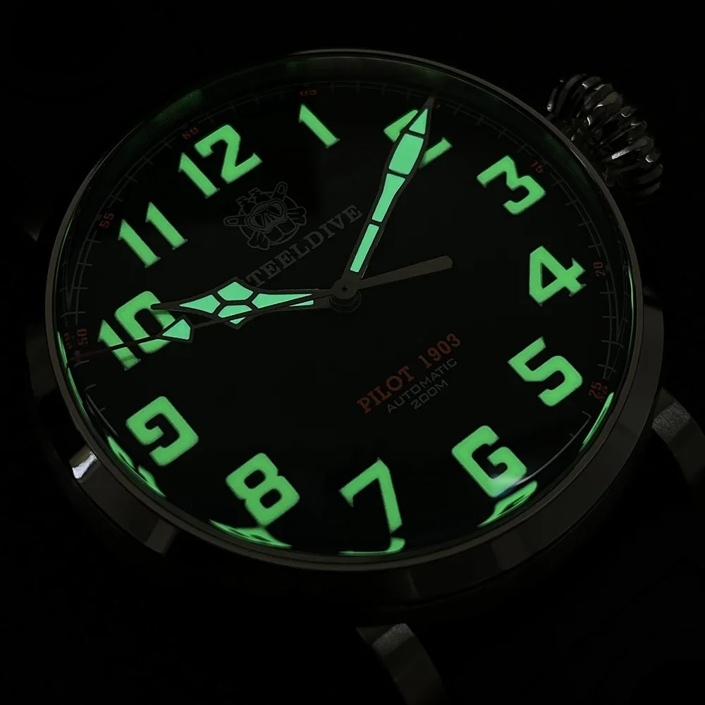 STEELDIVE Dive Watch SD1903 Stainless Steel 20Bar Waterproof Mechanical Watch Big Dial Super C3 Green Luminous Wristwatch