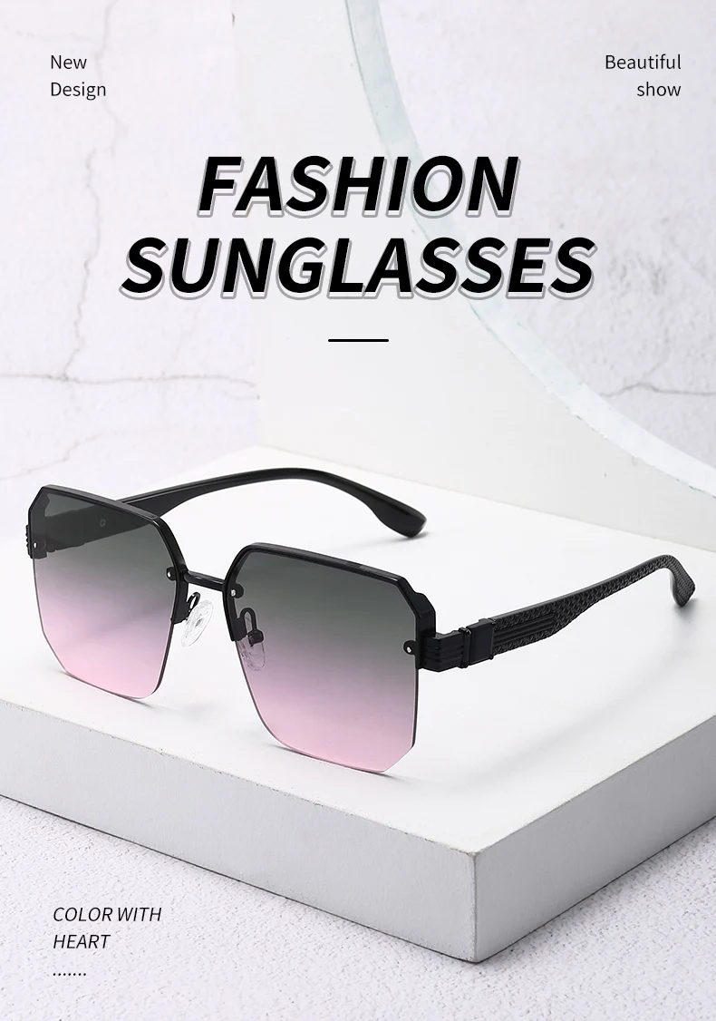 Neue modische Metall-Sonnenbrille mit übergroßem Rahmen, Unisex, Premium, trendig, vielseitig, quadratischer Rahmen, Sonnenbrille 1204 – Detail 5