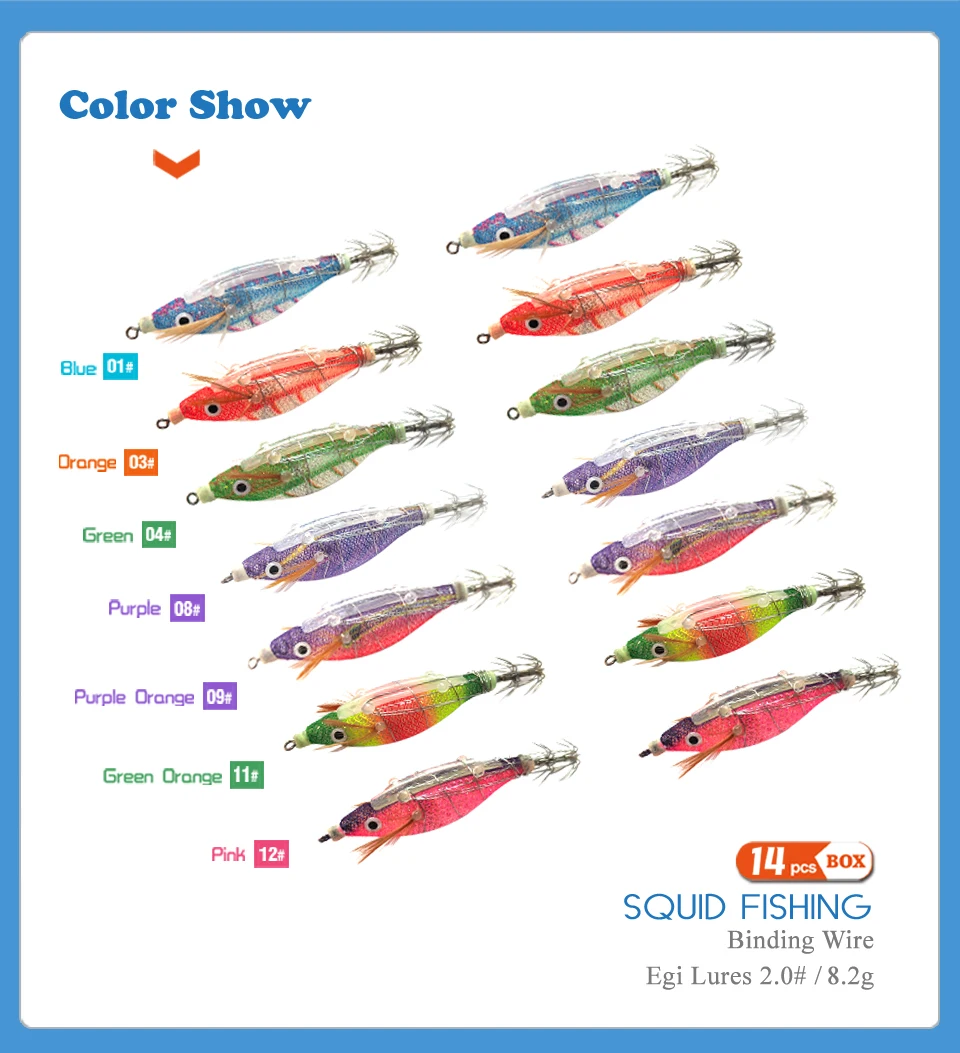Neue 14pc Webfoot Octopus Egi Angeln Locken Tintenfisch Jig Egi Haken Künstliche Gebündelt Leuchtende Tintenfisch Köder Holz garnelen für Angeln – Detail 5