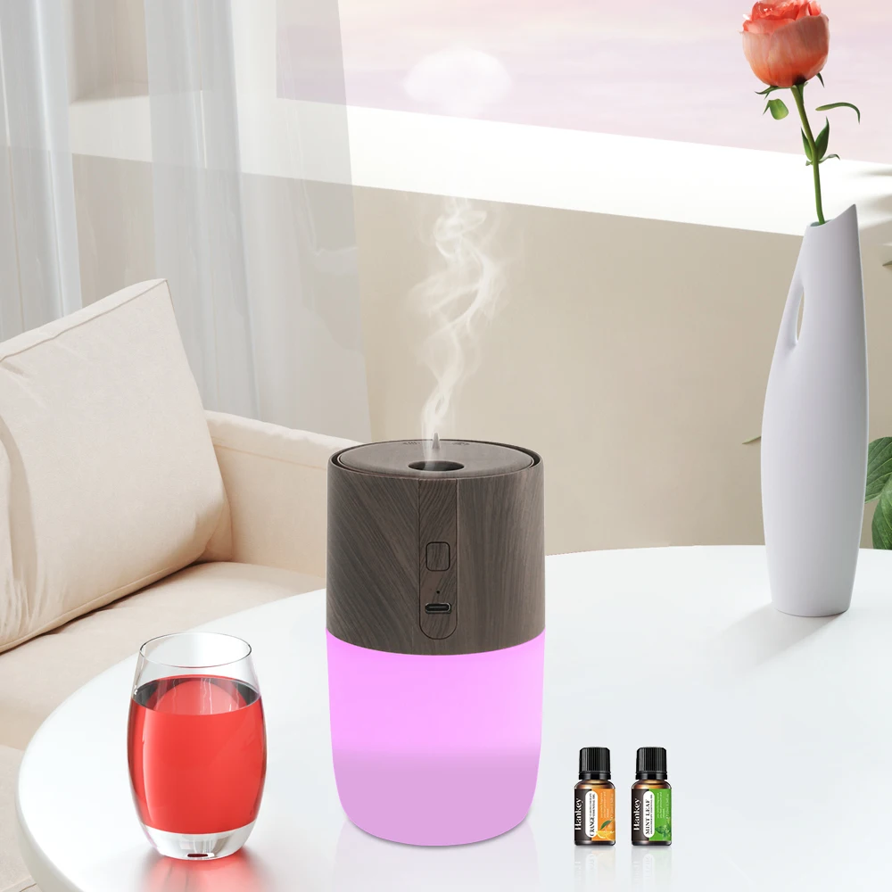 

Диффузор 300 мл, диффузор для ароматерапии с древесным зерном, увлажнитель воздуха, очиститель воздуха и свет настроения, включает 2 эфирных масла