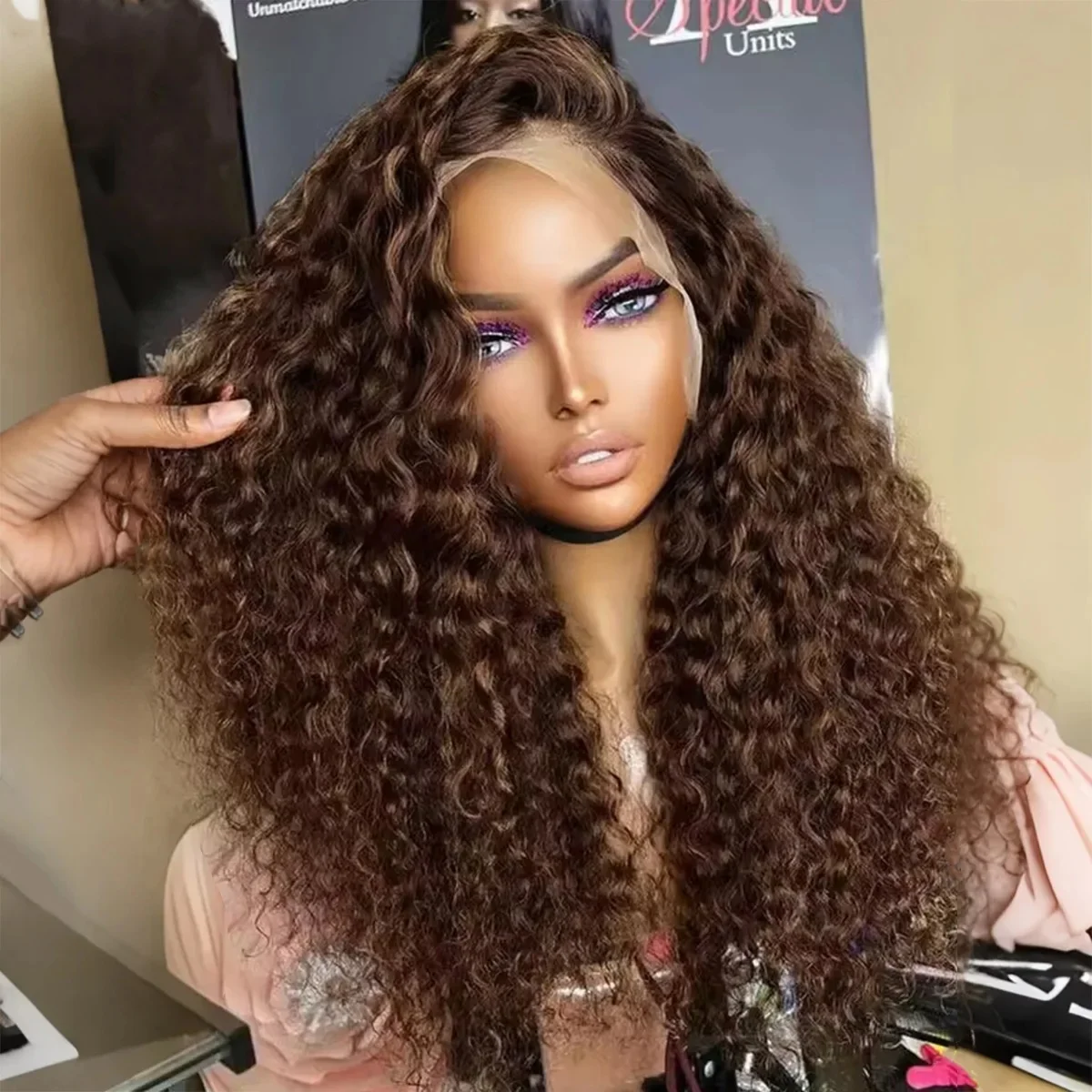 

13x4 Chocolate Brown Deep Wave Transparent Lace Front Human Hair Wigs Pre Plucked Deep Curly 13x6 HD Lace Frontal Wigs For Women
