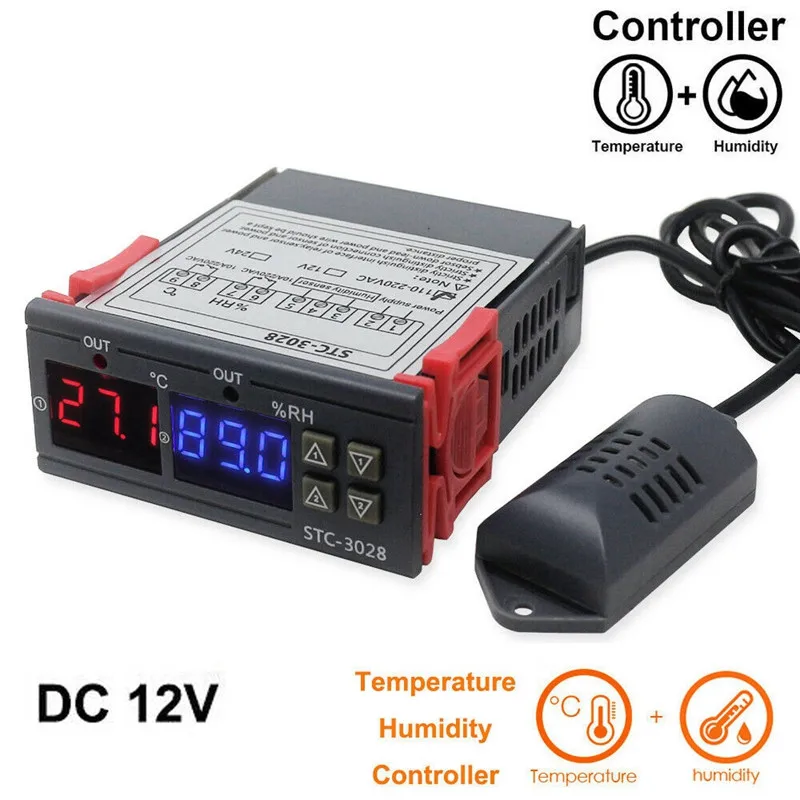 DC 12V 24V 10A Dual Digital Thermostat Temperature Humidity Control STC-3028 Thermometer Hygrometer Controller AC 110V 220V