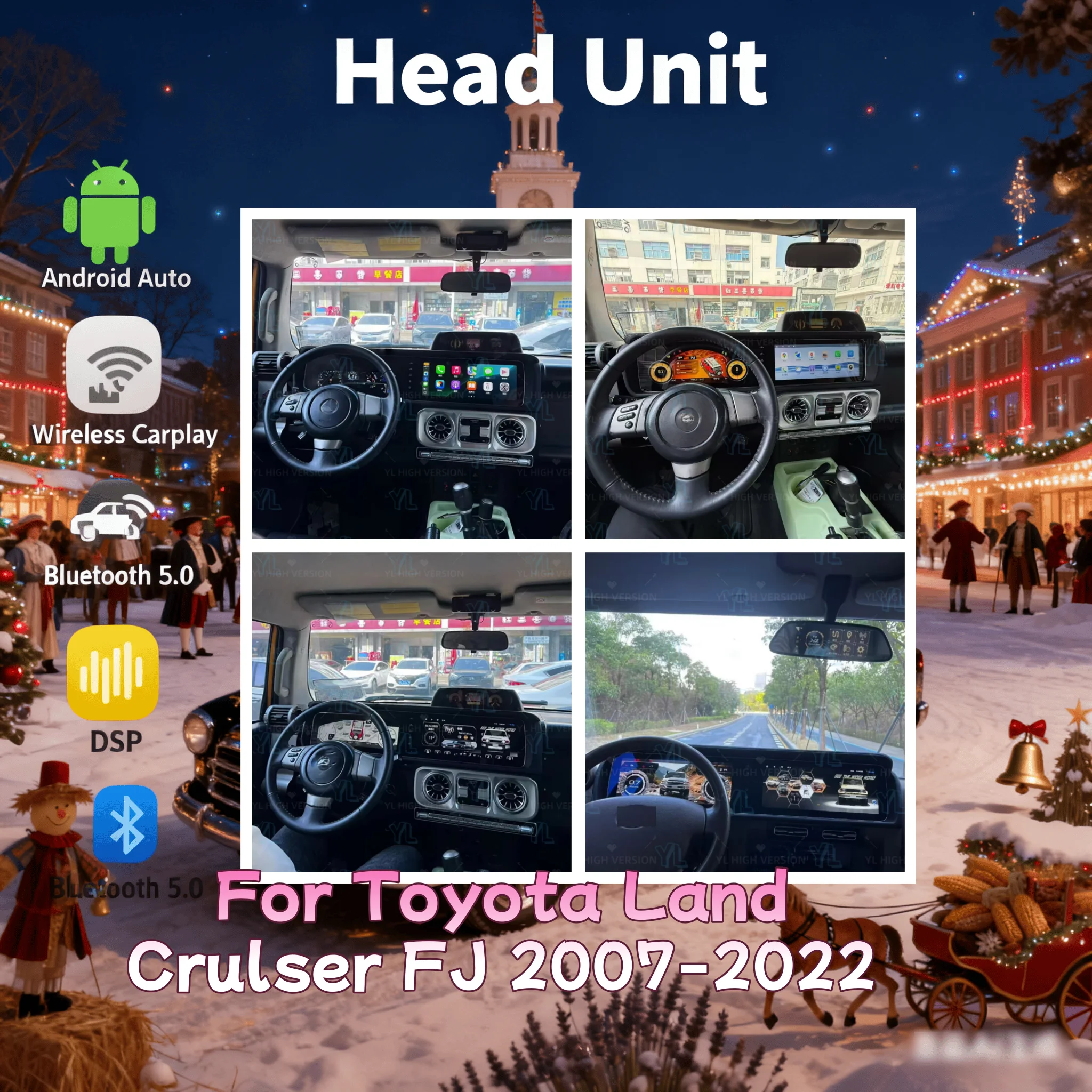 

For Toyota Land Crulser FJ 2007-2022 12.3inch HD Dual Screen Car Radio Car Multimedia Player GPS Carplay Head Unit Bluetooth 5.0