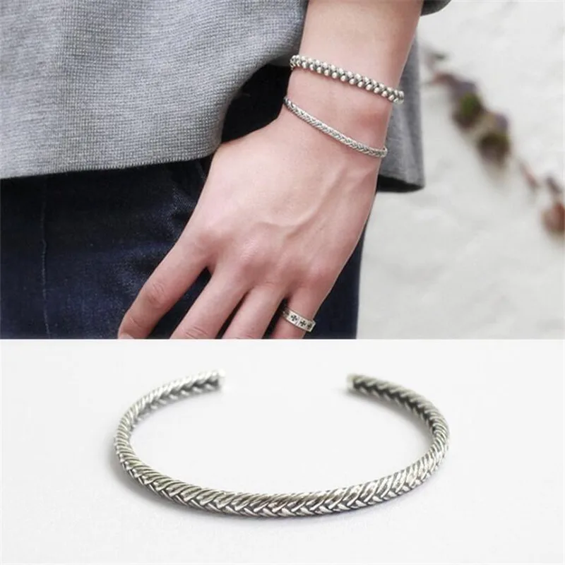 Nueva joyería de moda, pulseras creativas de plata tailandesa Retro de serpiente, brazaletes de pareja con patrón tejido de amor de Plata de Ley 925 SL099