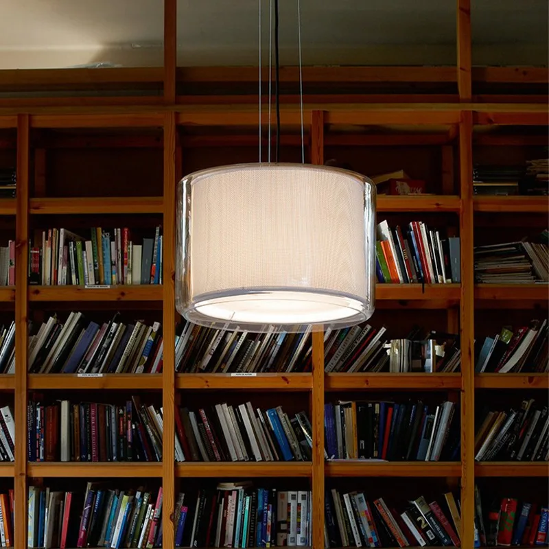 SANDYHA أنيقة الحديثة النسيج الفن قلادة ضوء زجاج دائري عاكس الضوء LED تركيبة إضاءة لغرفة المعيشة دراسة المنزل الأنيق