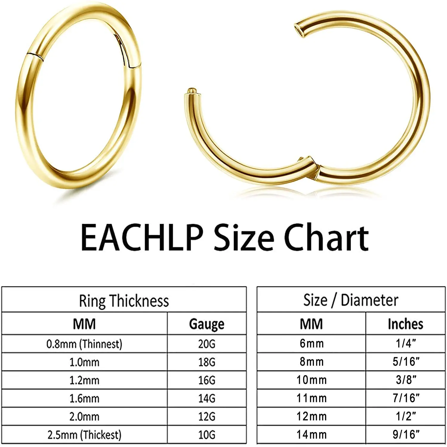 Drperfect-G23 Titanium Piercing Hoops, Septum Click Ring, Helix Tragus Cartilage Boucles d'oreilles, Bijoux pour femmes et hommes