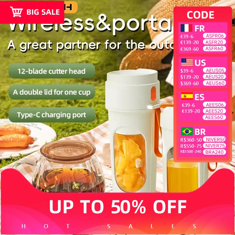 

Electric portable blender, 12-blade 400ML juicer, fruit blender, USB rechargeable smoothie juicer, milkshake juicer