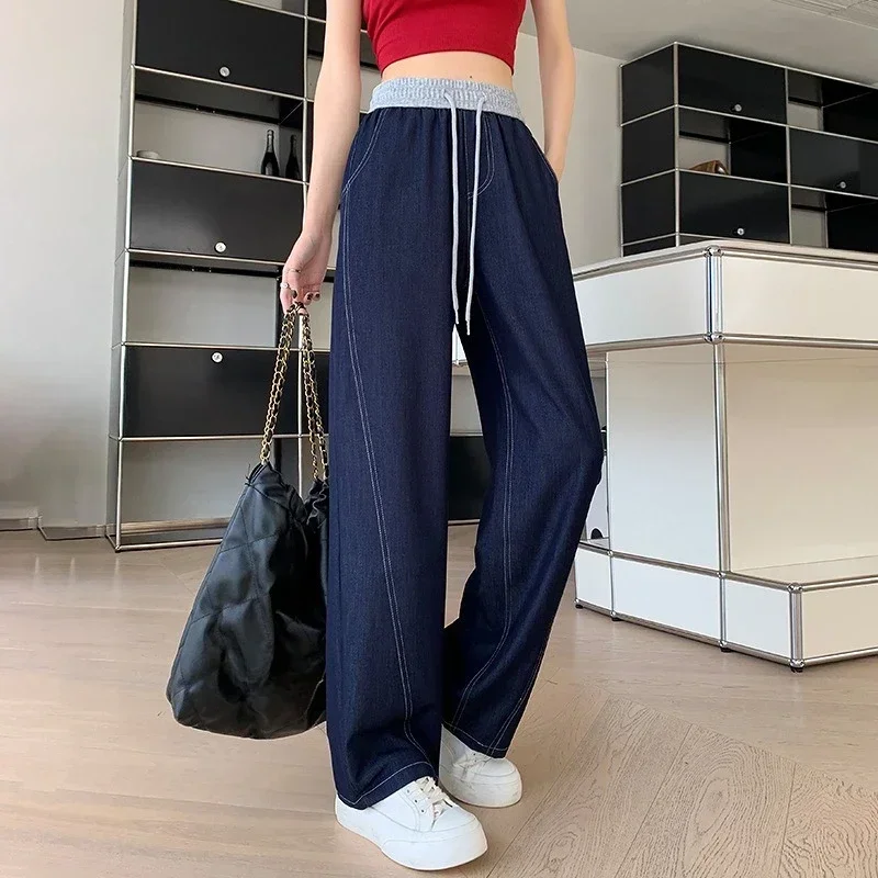 2025, neu im Frühling, Sommer, Korea, modisch, leicht, locker, einfarbig, weites Bein, lässig, hoch taillierte Hose, lange Hose