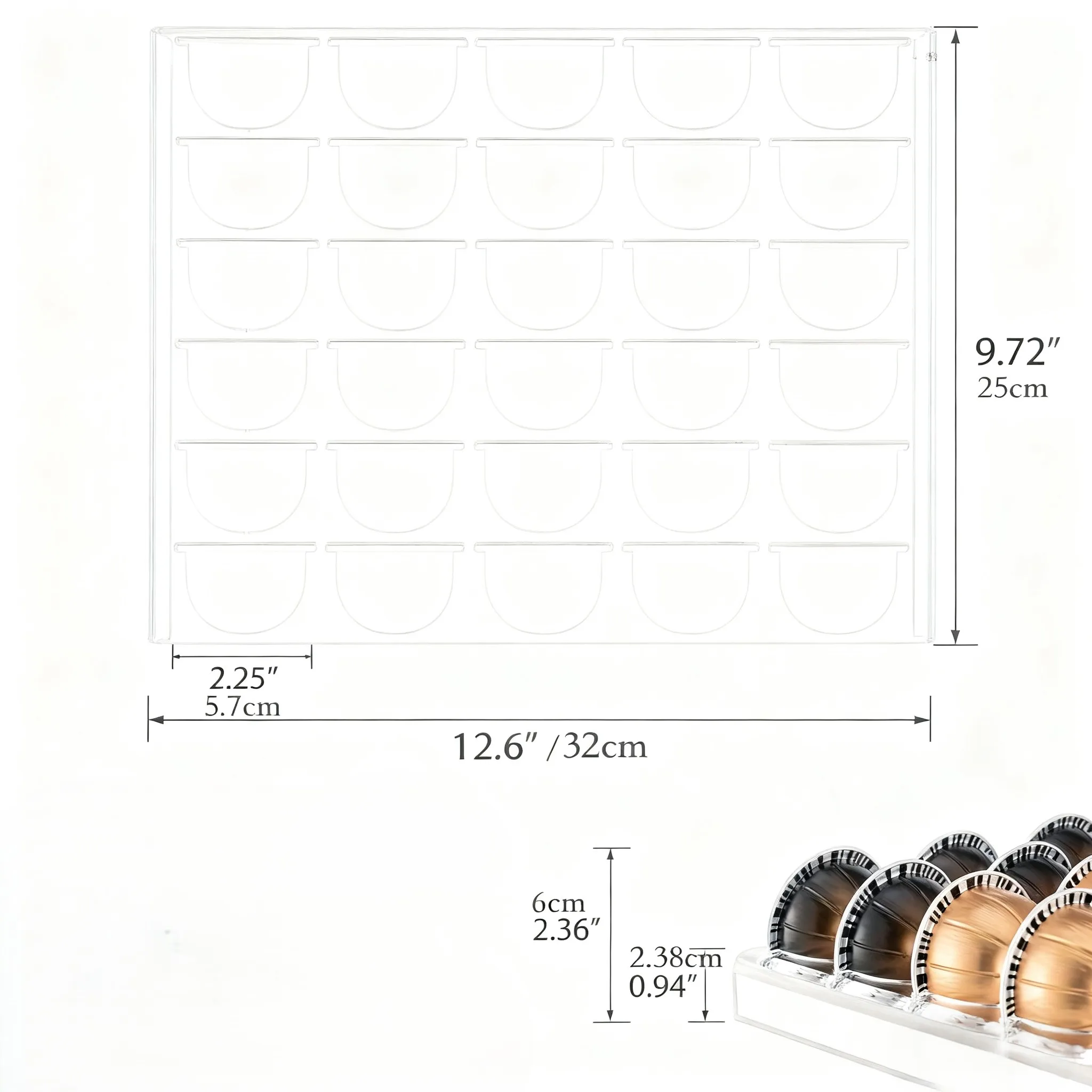Coffee Capsule Storage Tray with Drawer Style Holding 30 Capsules Clear Acrylic Organizer for Easy Coffee Pod Access