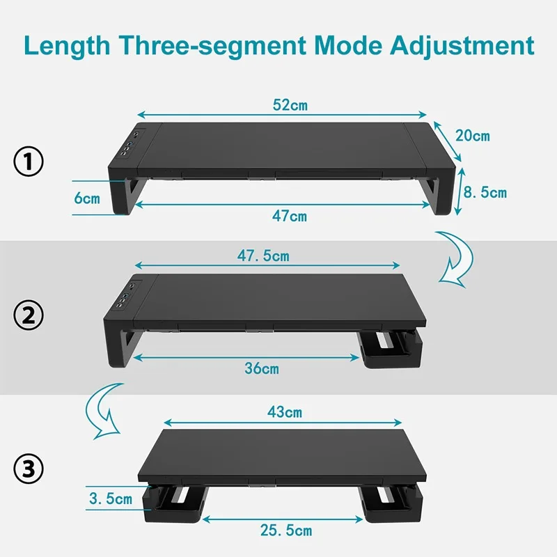 

USB 3.0 Monitor Stand Riser with Drawer and Phone Holder Multi-functional Height Adjustable Computer Stand for Desktops Laptops