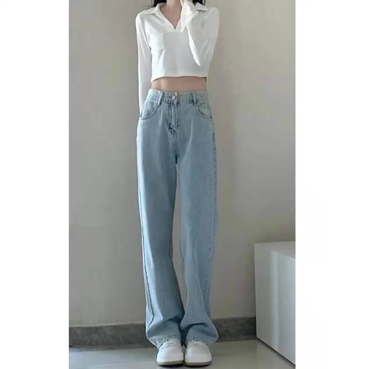 

Джинсы с низкой посадкой, женские брюки, прямые синие повседневные ретро 2000-х годов, американская рваная женская одежда унисекс, базовая одежда