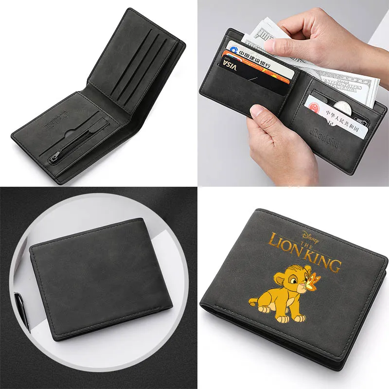 

Lion King Men's Short Soft Leather Wallet 2024 New Popular PU Zipper Wallet Multifunctional Coin ID Card Credit Card Coin Purse