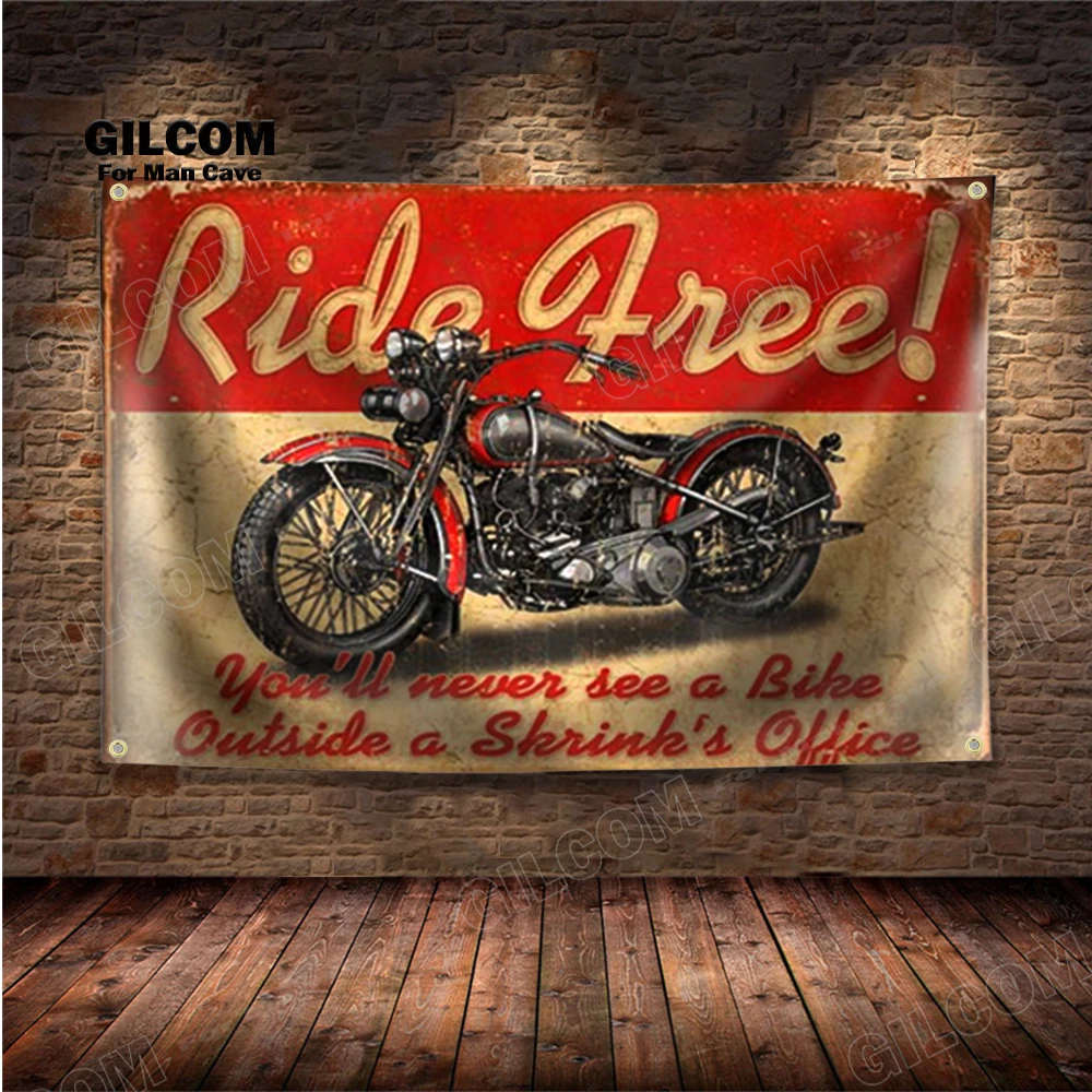 Retro Motorcycle Race Banner Flag USA Classic Vintage Poster Wall Vintage Garage Decor Advertisement 3×5 FT  Sign Pub Club Bar