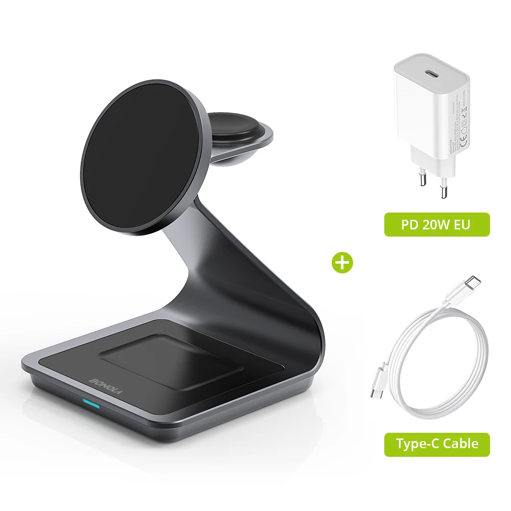 Bonola Magnetische 3-in-1 draadloze oplader voor iPhone 17/16/15/13/14/12 30W draadloos laadstation voor Apple Watch/AirPods Pro