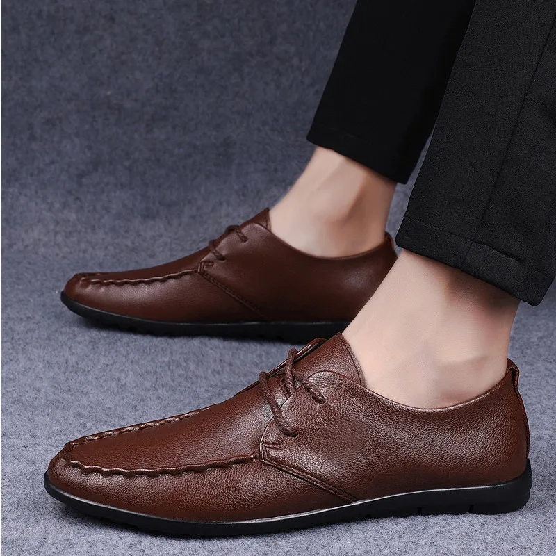 

Мужские туфли дерби с круглым носком и плоской подошвой на шнуровке, повседневная модная деловая мужская обувь