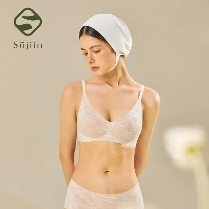 SUJIIN-Sujetador push-up Sexy de encaje para mujer, sujetadores finos acolchados cómodos sin aros, ropa interior femenina, Bralette de copa fija