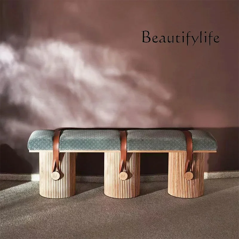 Italian designer home bedroom solid wood bedside stool light luxury cotton and linen bench cloakroom decorative storage