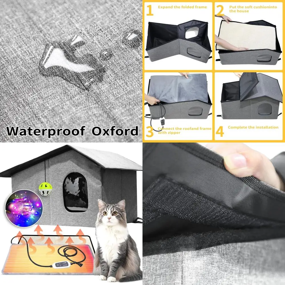 

All-Weather Outdoor Cat Shelter with Removable Heating Pad & LED Lights, Waterproof & Windproof, Gray, 12x24