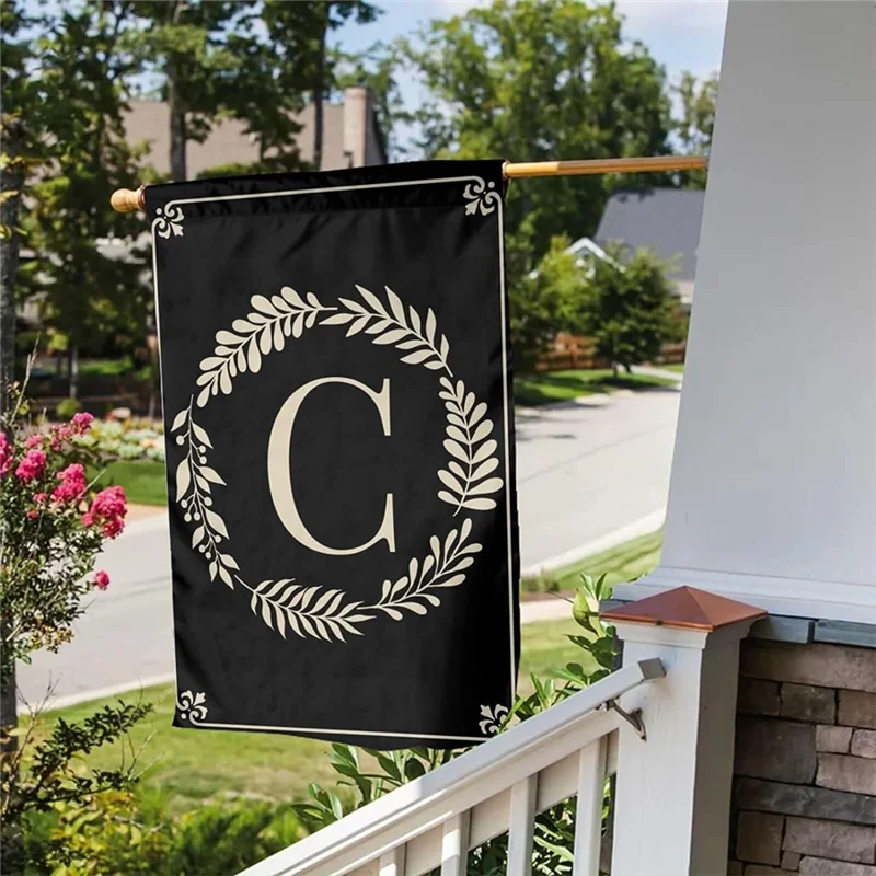 A44F-Garden Flag Double Sided Outdoor Wreath Letters Black Garden Flag Decoration