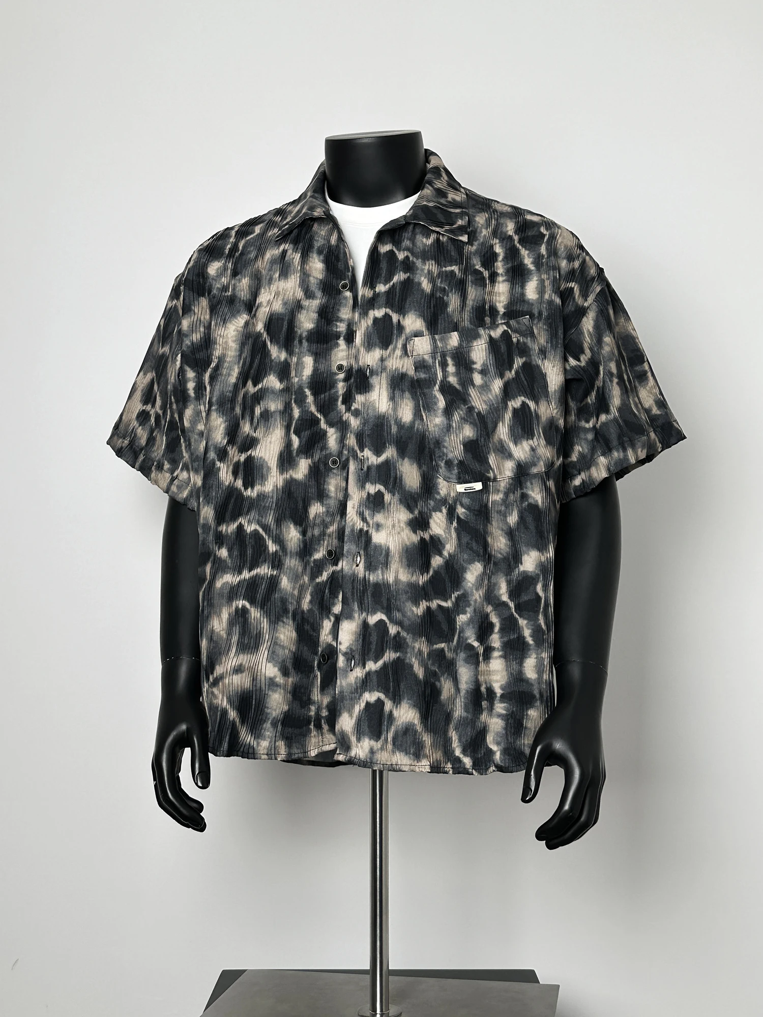 

ANXIE American Style Loose Short Sleeve Shirt Men Women Summer Couple's Checkered Dyeing Leopard Pattern Casual Shirt