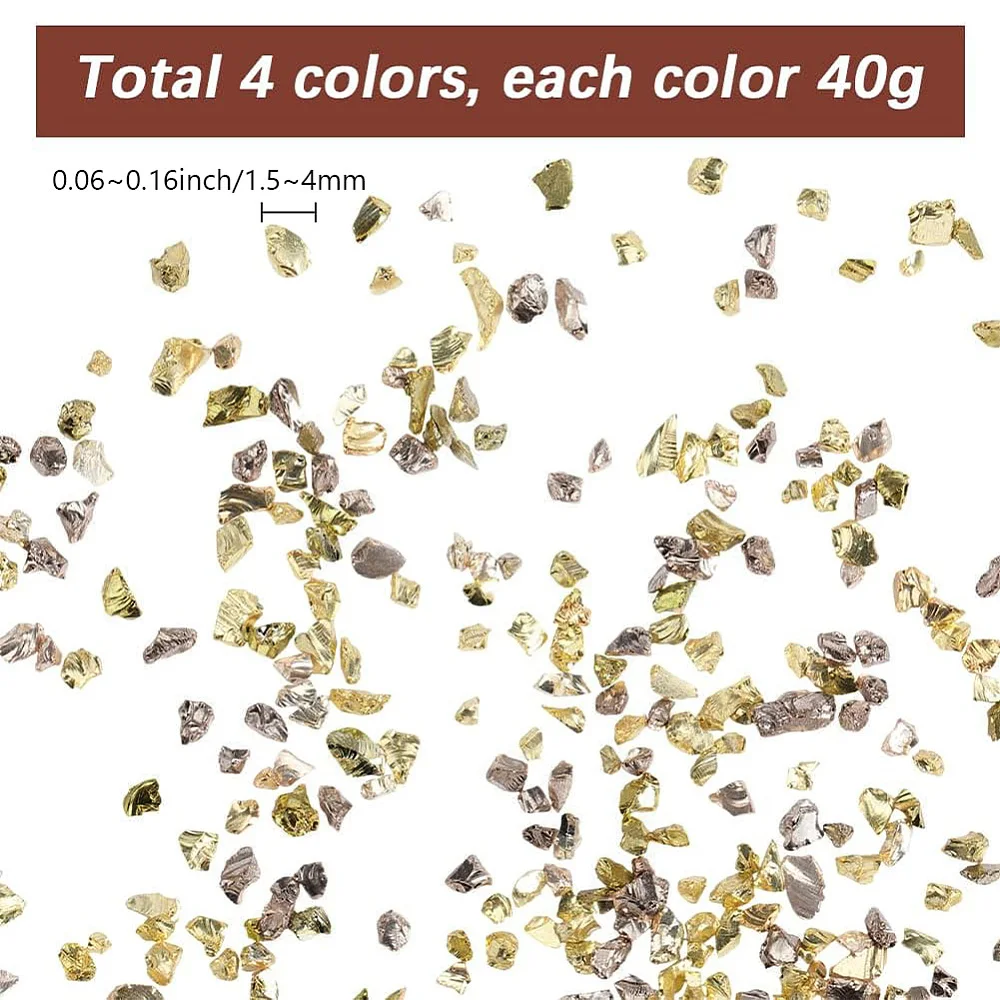 1 Box 150G 4 Colors Gold Crushed Broken Glass Art Bulk Irregular Metallic Glitter Flakes Pieces Chips for Nail Crafts Arts Vase