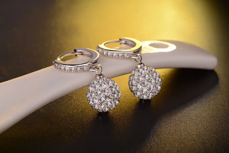 Simple 925 Silver Needle Earrings Jewelry Fashion Clear CZ Drill Ball Round Stud Earrings For Women Girls Kids Lady Gift