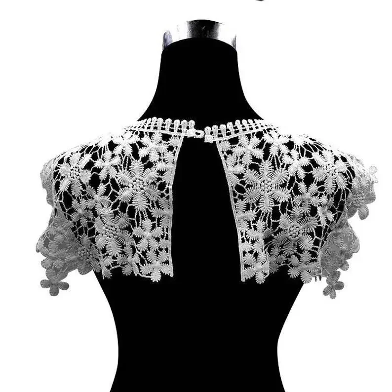 Off white lace collar, crochet flowers venice lace collar applique, round shape neckline collar motif sold by 1 piece