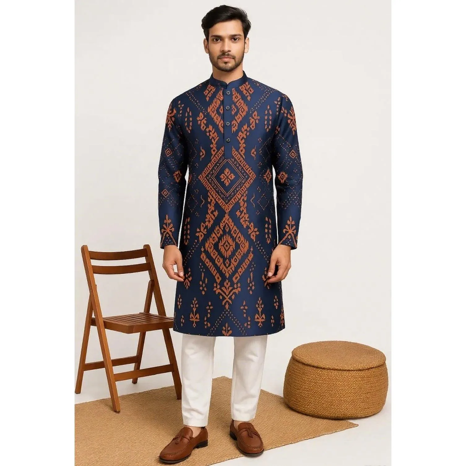 2026 Men Digital Printed Kurta Vardha Regular Fit Mandarin Collar Long Suitable National style Such Wedding Hari Raya Aidilfitri