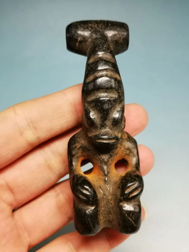 Unusual Black Iron Meteorite Alien Warrior Amulet Sign, Hongshan Culture, RARE AD4