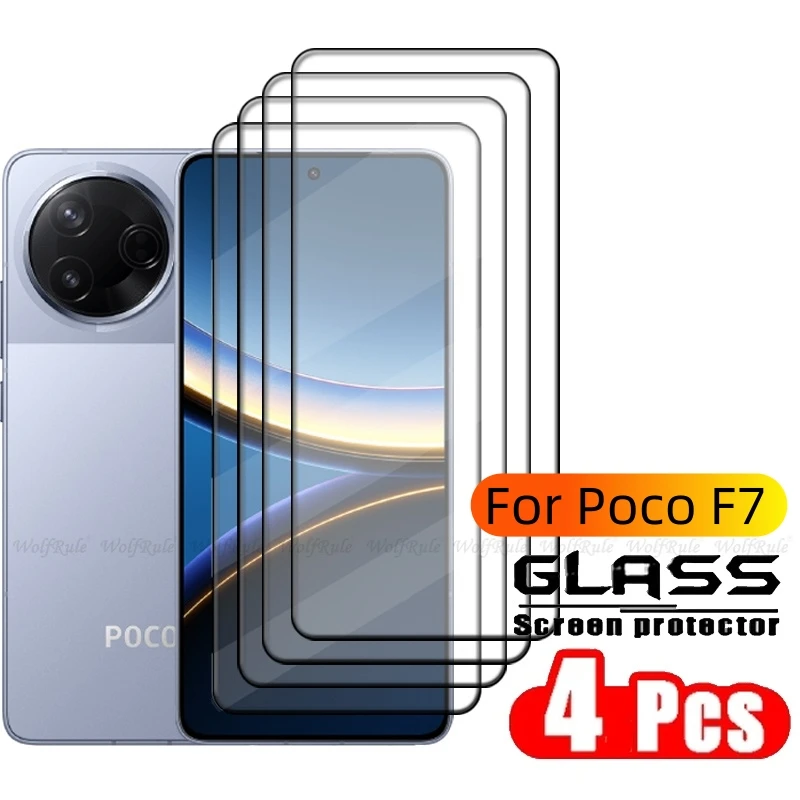 

4pcs For Poco F7 Pro Glass Xiaomi Poco F7 Pro Tempered Glass Full Cover Glue Phone Protective 9H HD Screen Protector Poco F7 Pro