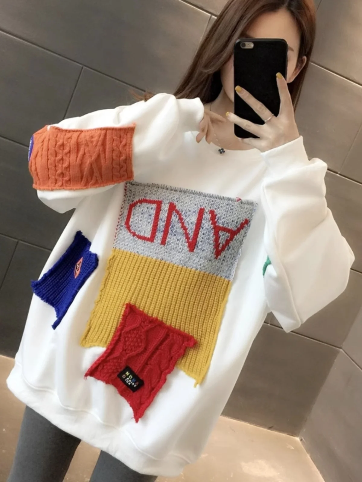 

Женская толстовка больших размеров (до 300 фунтов) с круглым вырезом, осенне-зимняя, утепленная флисом, свободного кроя, в стиле BF, корейская версия