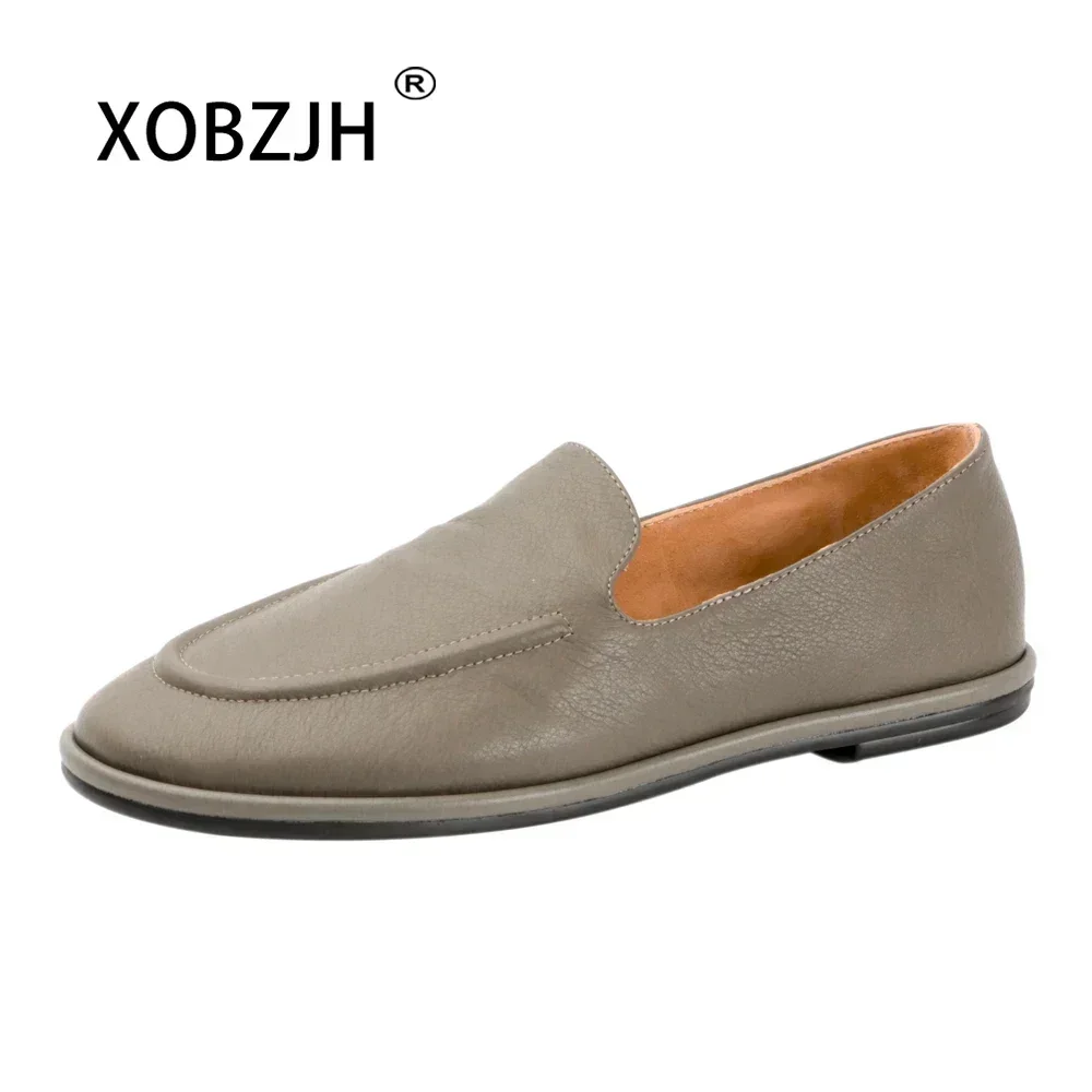 Mocasines Mujer Women 2024 Loafers Round Toe One Foot Slip-on Shoes Women Genuine Leather Soft Female Ballet Dancer Flats Shoes