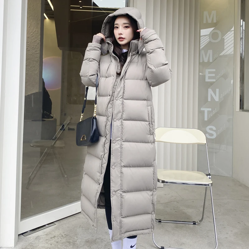 Women's Long Windproof Hooded Warm Jackets, White Duck Down Jacket, Thick Parka, Couple Dresses, Winter