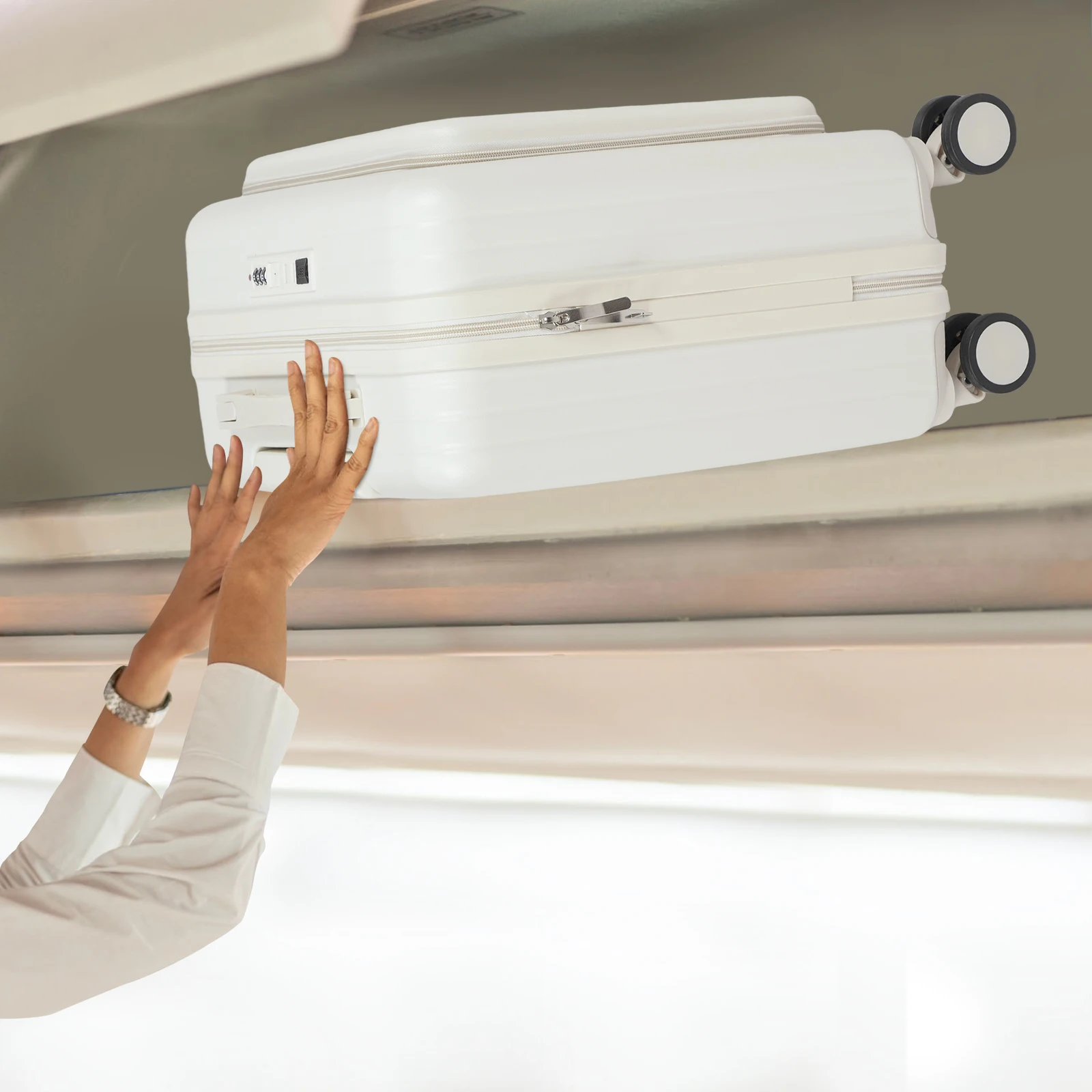 18 Inch Front Opening Multifunctional Luggage Compartment for Boarding - White Suitcase Widely Used In Short-Distance Domestic