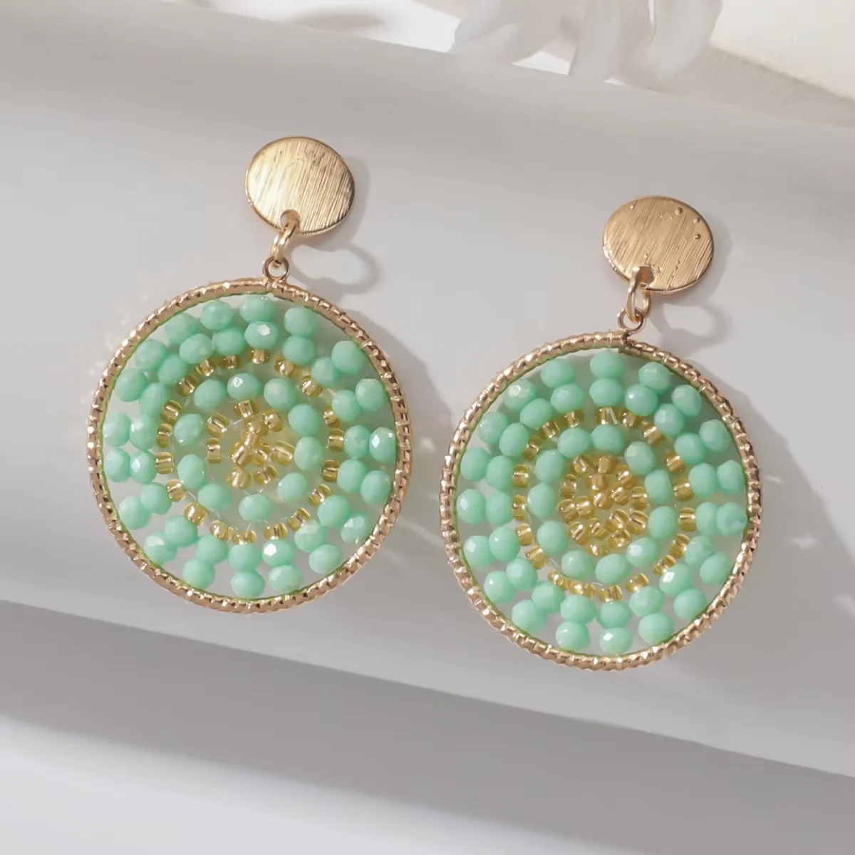 Women's Boho Ethnic Style Metal Dangle Earrings with Seed Beads Creative Personality Drop Earrings Handmade Jewelry Gifts