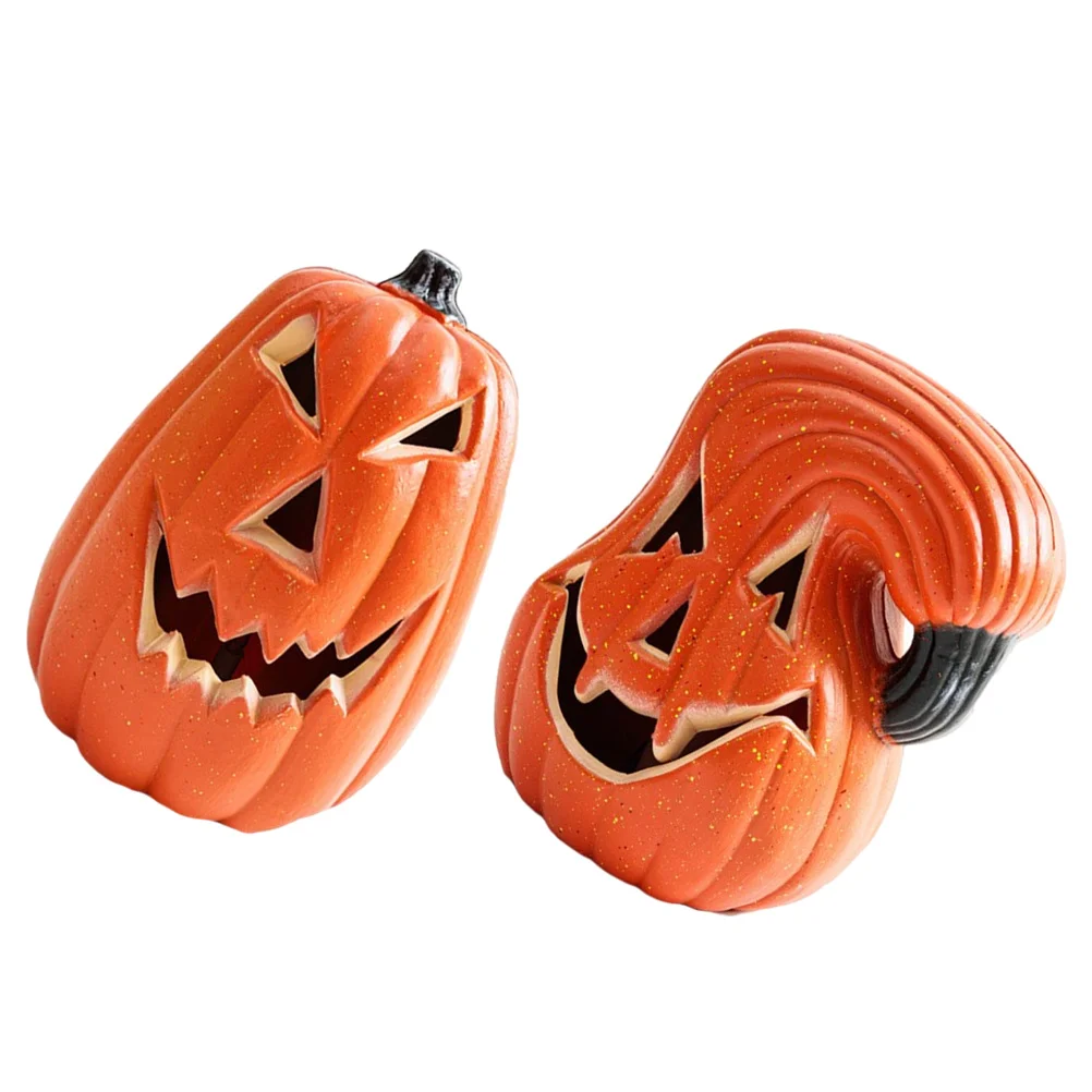 2 uds luz LED calabaza adorno luminoso linterna adorno de Halloween decoración Pv naranja