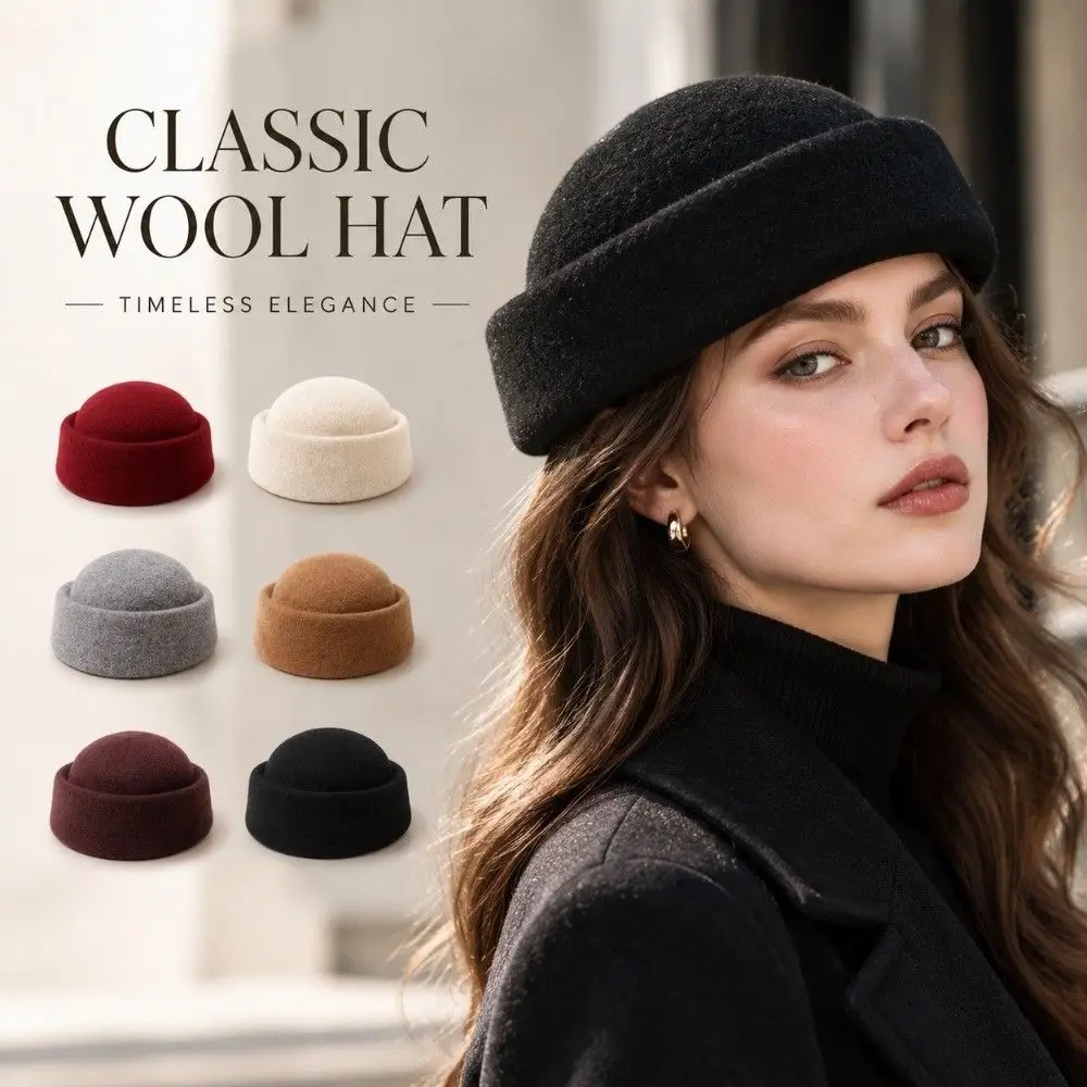 New Warm Insulation Dome Pillbox Hat Wool Soft Texture French Hepburn Hat Secure Fit Women Winter Hat Travel