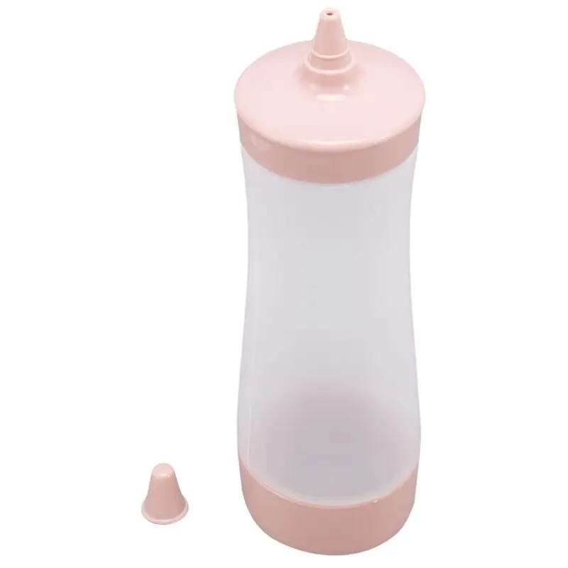 A19F-3X Squeeze Bottle Kitchen Accessories Gravy Boat Plastic Sauce Vinegar Cruet Condiment Dispenser Pink + Transparent