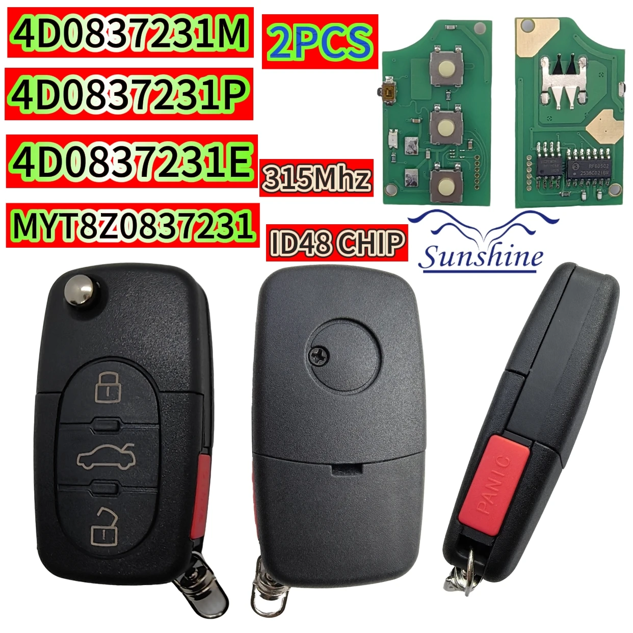 

2PCS 4D0837231M/4D0837231E/P ID48 Chip Car Remote Key 3+1 Buttons 315MHz Flip Folding Key For AUDI A4 S4 A6 A8 TT 1997-2005
