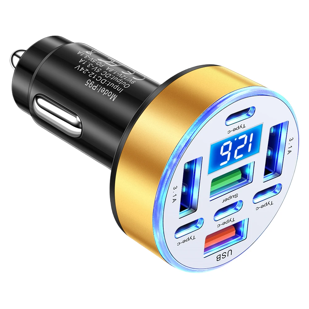40w 8 portas carregador de carro adaptador de carregador de telefone de carro leve usb tipo-c carregador de carro carregador de carregamento rápido para a maioria dos modelos de carro