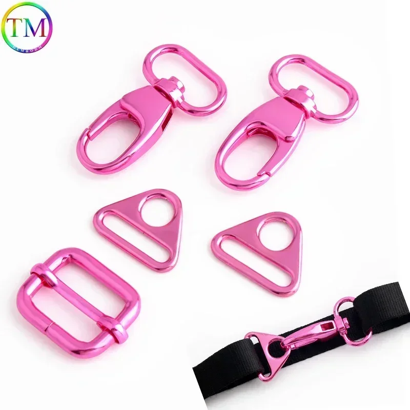 1 Inch Pink Triangle Claw Connect Snap Hook Pin Buckles Adjuster Buckle Connectors For Handbag Backpack Bag Straps Accessories