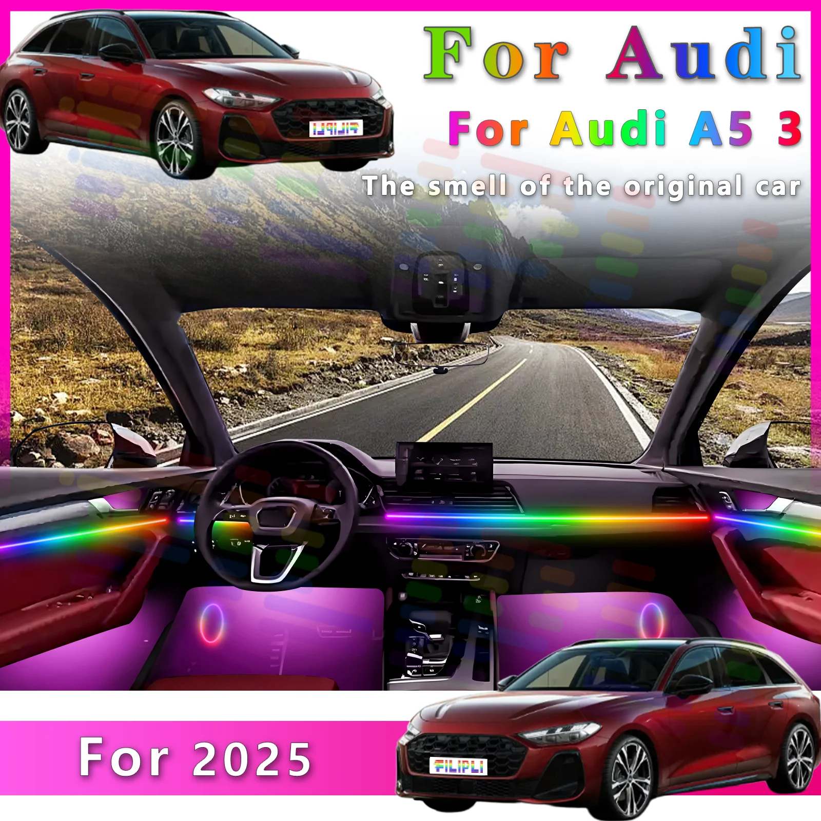 

FILIPLI For Audi A5 3 Decoration LED Environmental Light Strip with Dynamic 64Color Modes All Colorful Shades for a More Dynamic