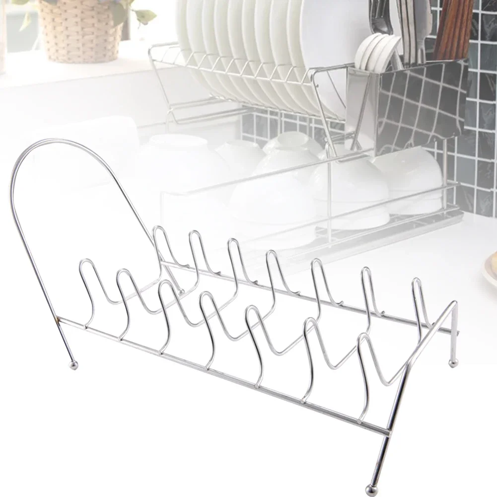 Plates Stainless Steel Sink Pot Lid Kitchen Holder Shelf 7/9 Slots Dish Rack Countertop Pan Drying Stand Bowl Storage Draining